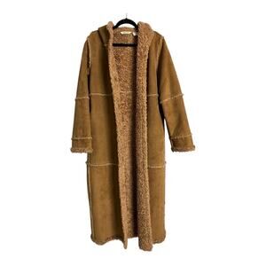 Faux Shearling Vegan Suede Coat Jacket Warm Comfy Cozy Winter Fall Apres Ski L